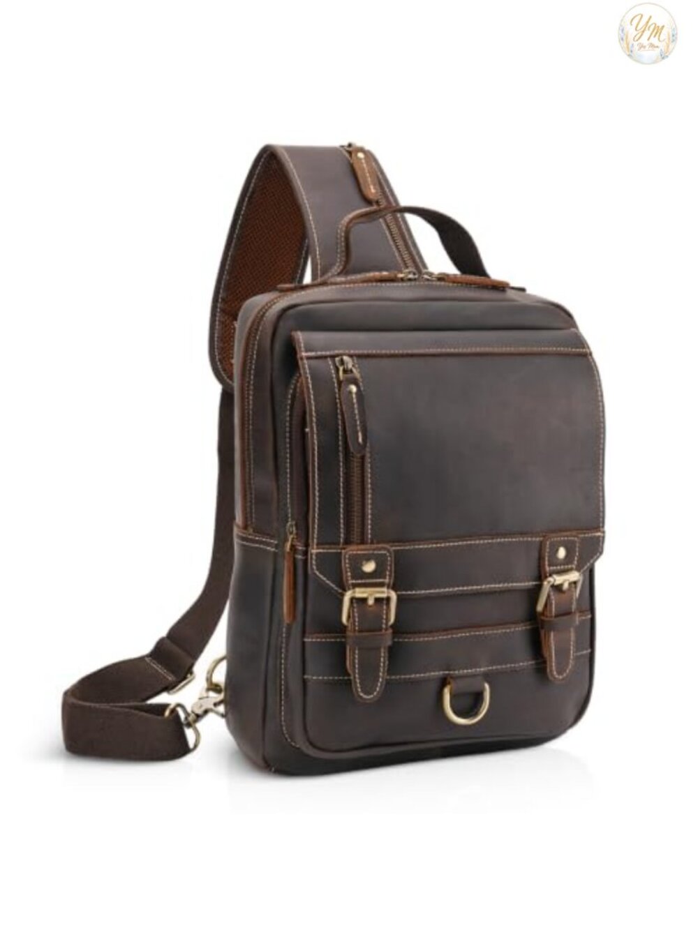 Full Grain Leather Travel Shoulder Sling Bag Crossbody Daypack